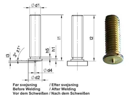 PT Threaded stud M3x15 Matr. Brass MS63
